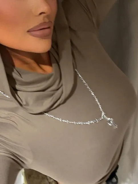 Vintage Wrinkled Hooded Long Sleeve Crop Top