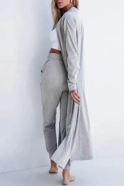 Violet Open Front Long Sleeve Cardigan and Pants Lounge Set