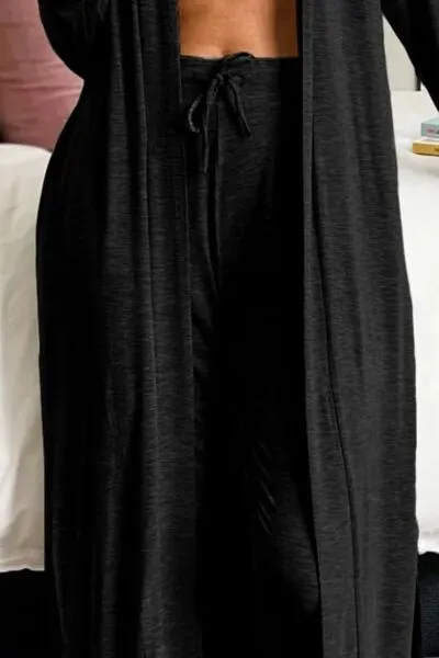 Violet Open Front Long Sleeve Cardigan and Pants Lounge Set
