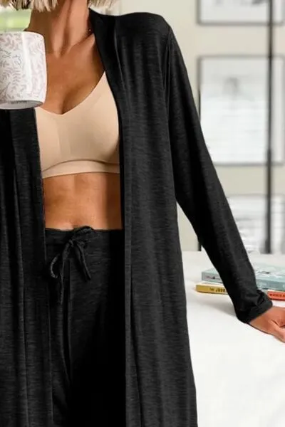 Violet Open Front Long Sleeve Cardigan and Pants Lounge Set