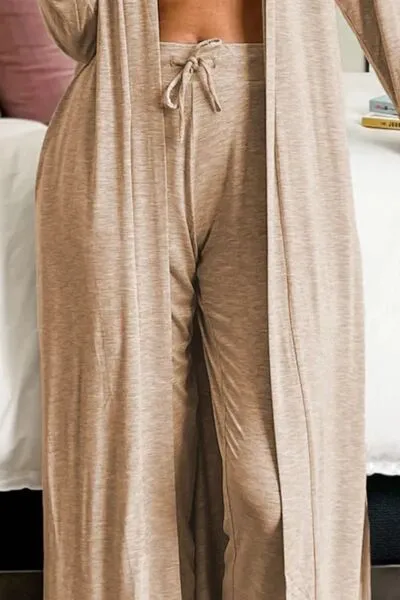 Violet Open Front Long Sleeve Cardigan and Pants Lounge Set