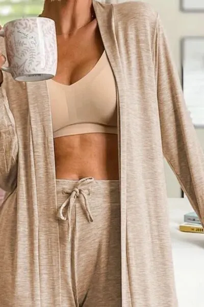 Violet Open Front Long Sleeve Cardigan and Pants Lounge Set