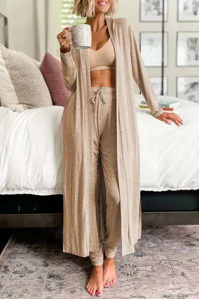 Violet Open Front Long Sleeve Cardigan and Pants Lounge Set