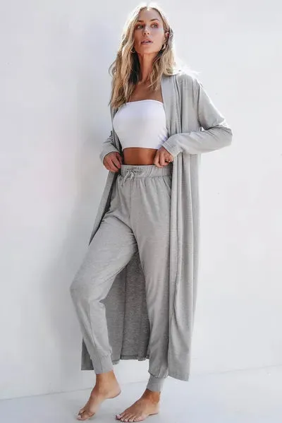 Violet Open Front Long Sleeve Cardigan and Pants Lounge Set