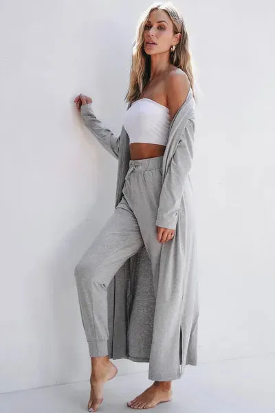 Violet Open Front Long Sleeve Cardigan and Pants Lounge Set