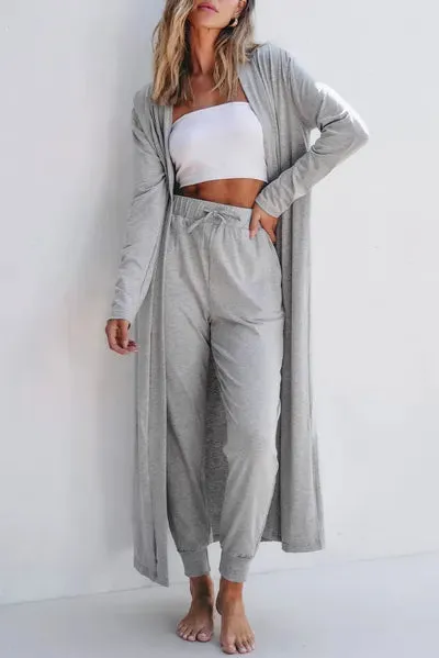 Violet Open Front Long Sleeve Cardigan and Pants Lounge Set