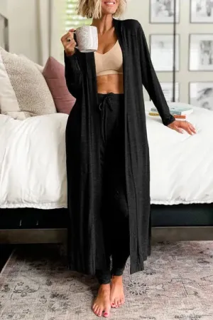Violet Open Front Long Sleeve Cardigan and Pants Lounge Set