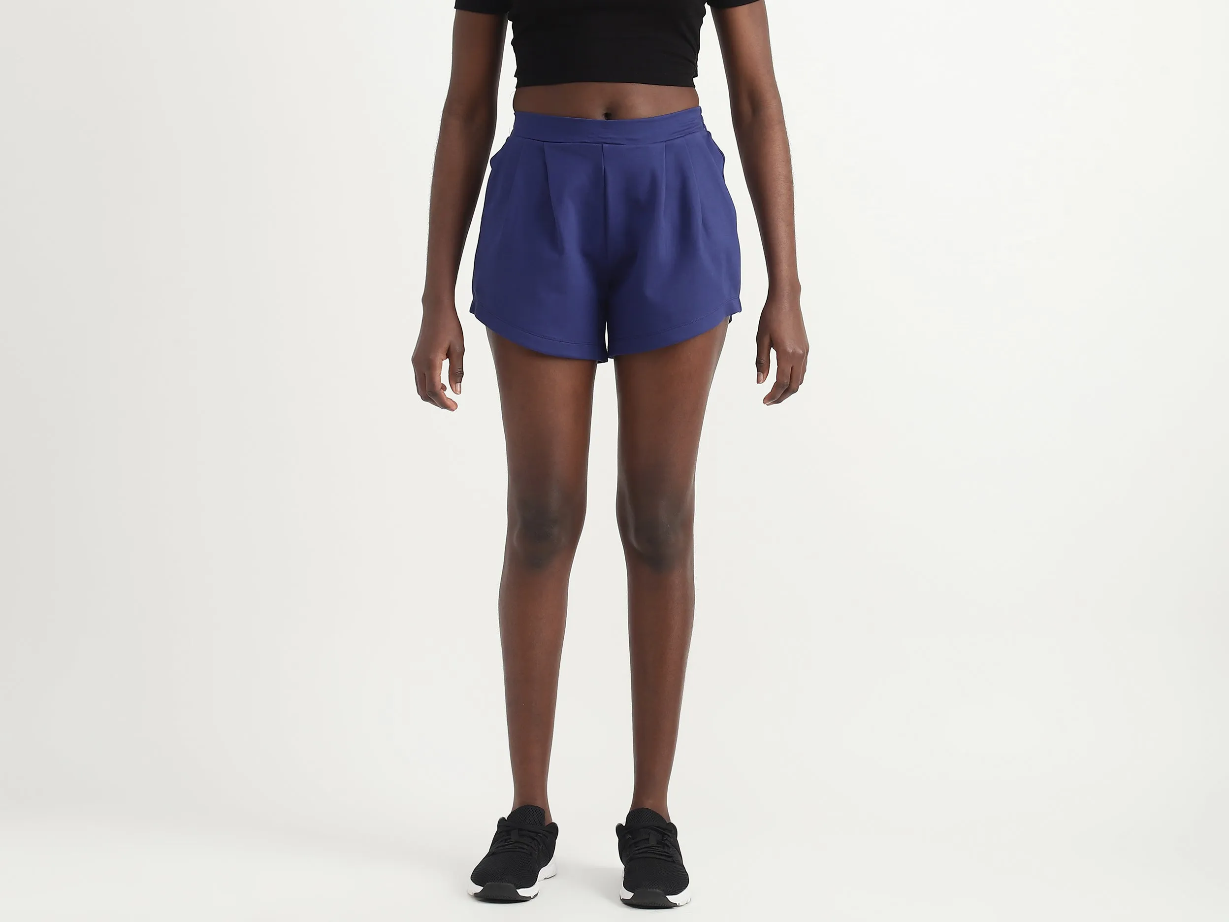 Viscose Blend Solid Regular Length Women Shorts