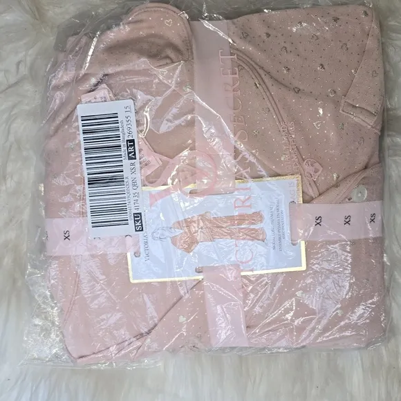 VS Victoria's Secret model long pajama set Pink Gold Hearts Xs new NWT