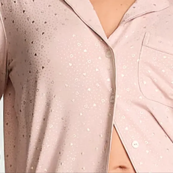 VS Victoria's Secret model long pajama set Pink Gold Hearts Xs new NWT