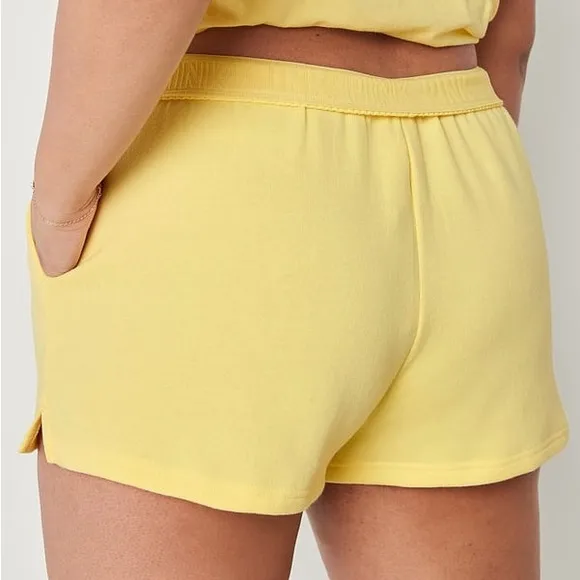VS VICTORIAS SECRET PINK 3&quot; FOLDOVER SWEAT SHORTS SWEAT SHORT YELLOW TULIP XL