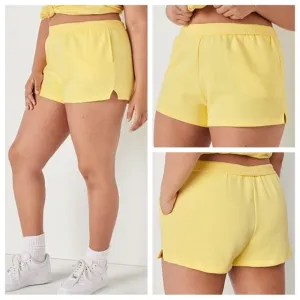 VS VICTORIAS SECRET PINK 3&quot; FOLDOVER SWEAT SHORTS SWEAT SHORT YELLOW TULIP XL