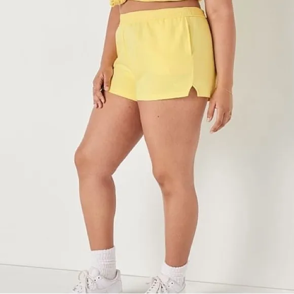 VS VICTORIAS SECRET PINK 3&quot; FOLDOVER SWEAT SHORTS SWEAT SHORT YELLOW TULIP XL