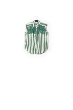 White and green striped shirt with beaded fringes