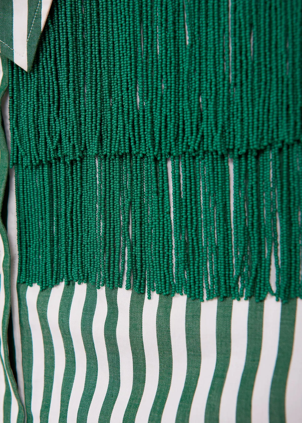 White and green striped shirt with beaded fringes
