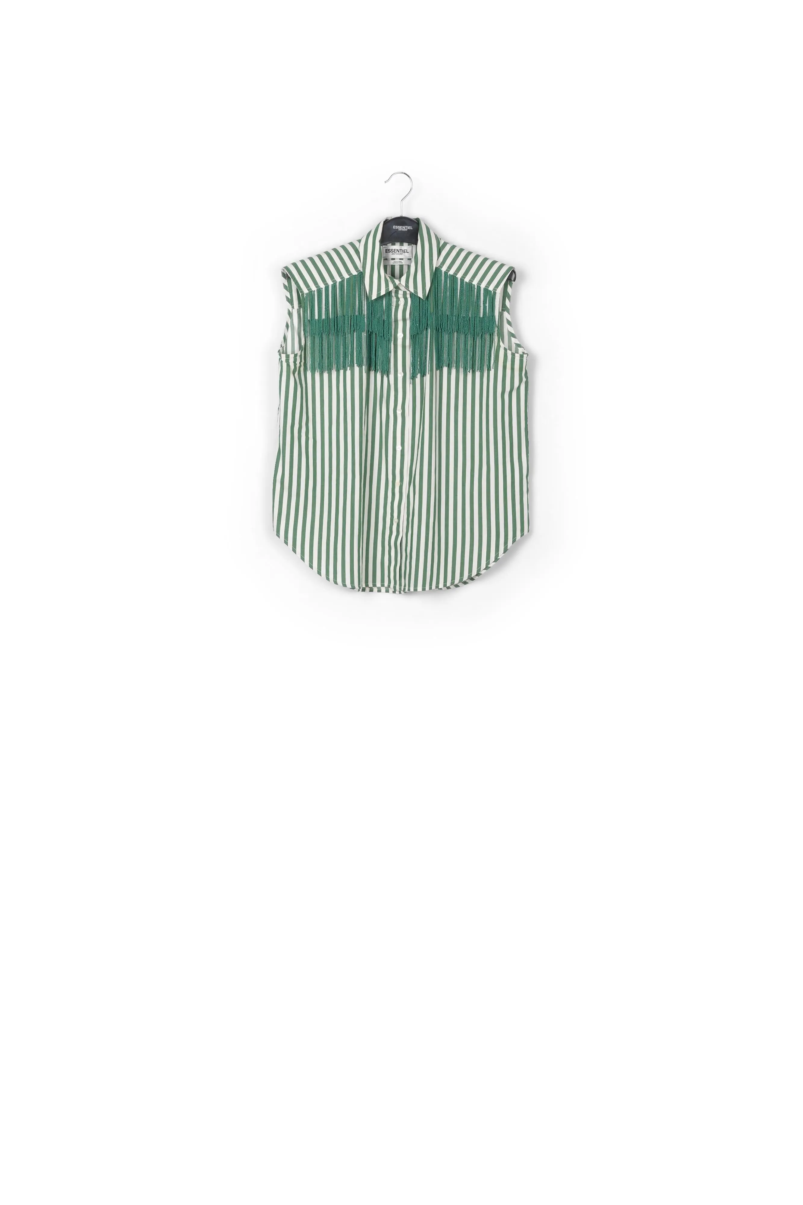 White and green striped shirt with beaded fringes