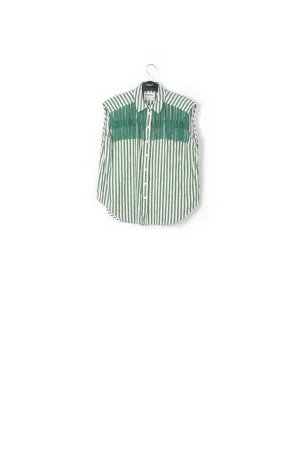 White and green striped shirt with beaded fringes