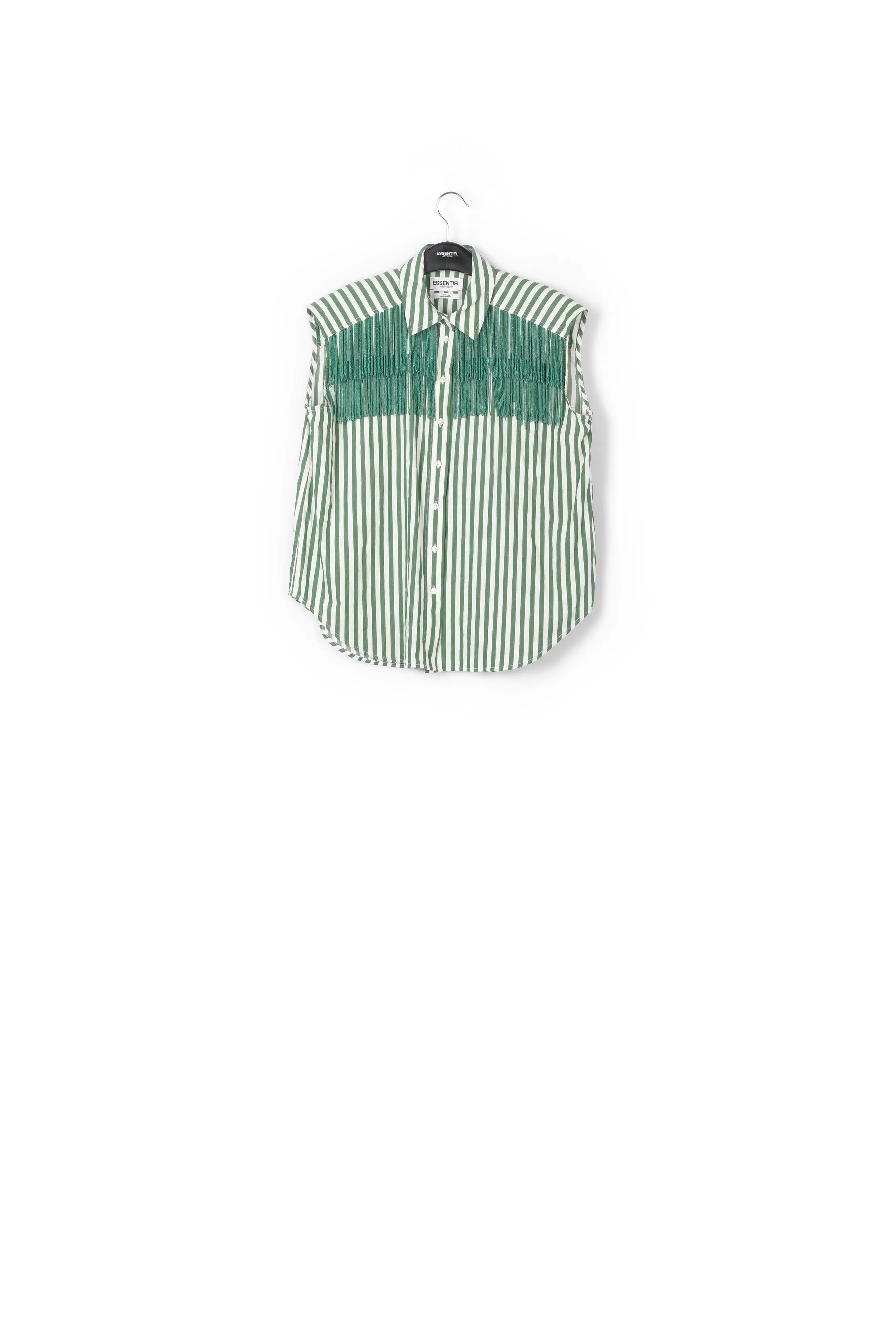 White and green striped shirt with beaded fringes