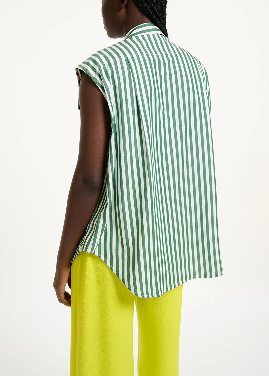 White and green striped shirt with beaded fringes