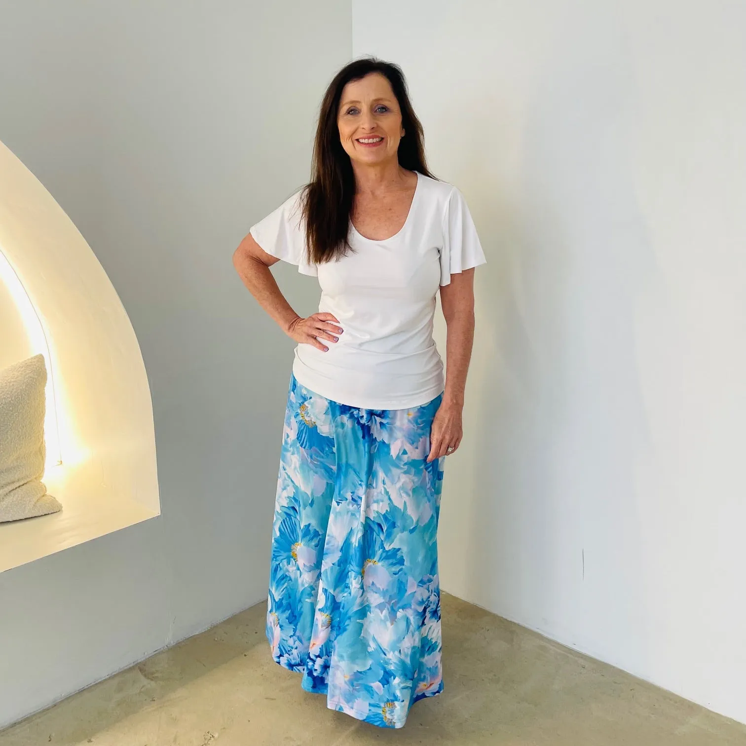 White bamboo wave sleeve top