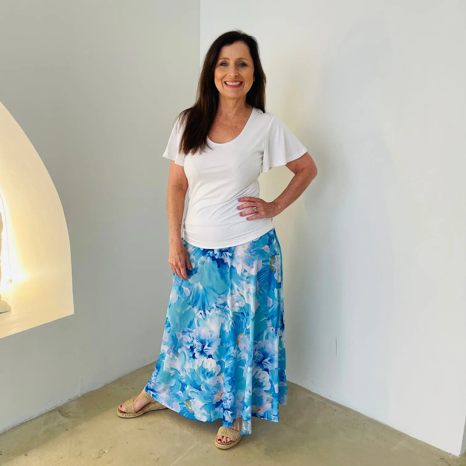 White bamboo wave sleeve top