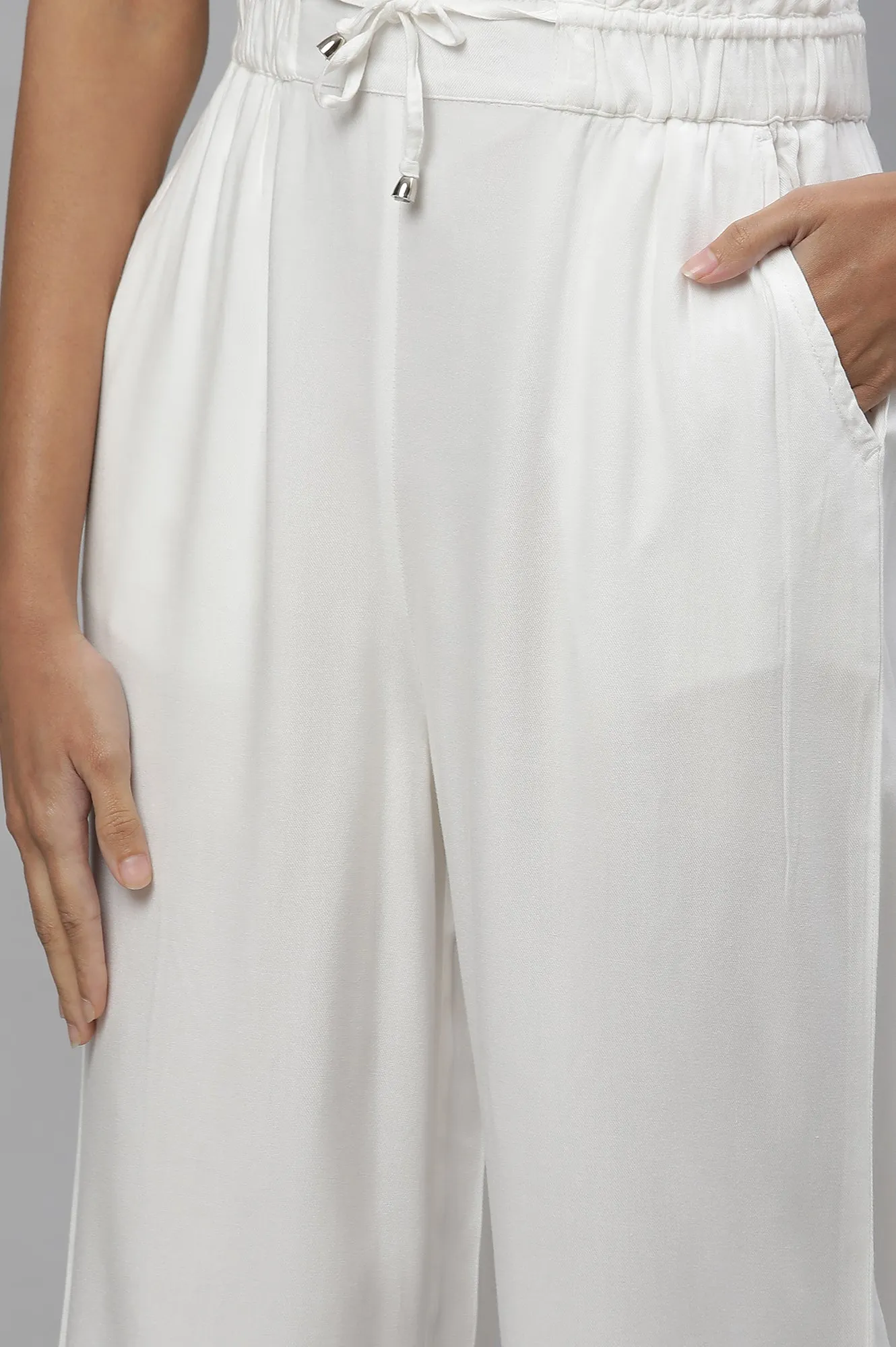 White Casual Comfy Pants with Front Drawstrings