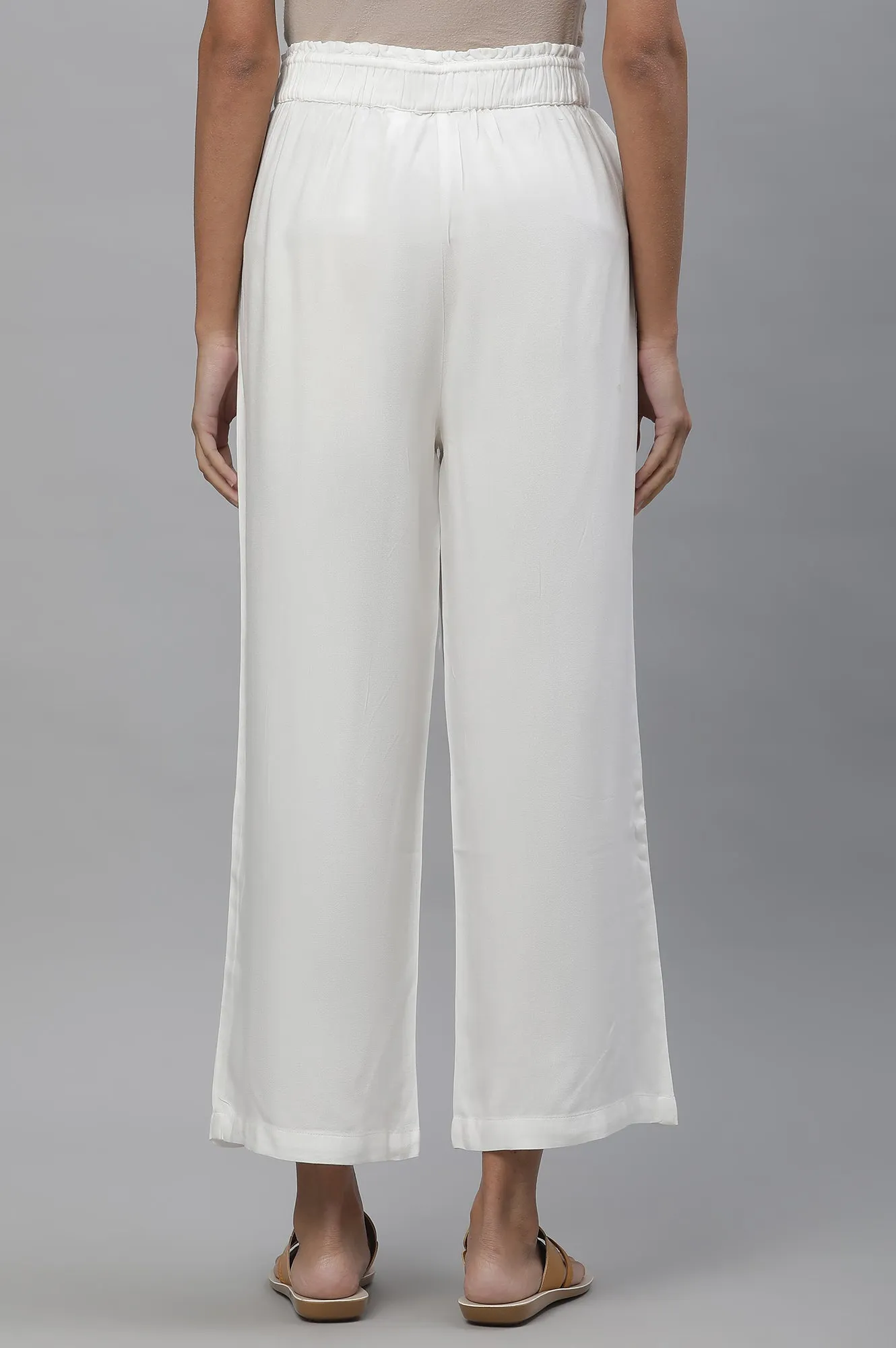 White Casual Comfy Pants with Front Drawstrings