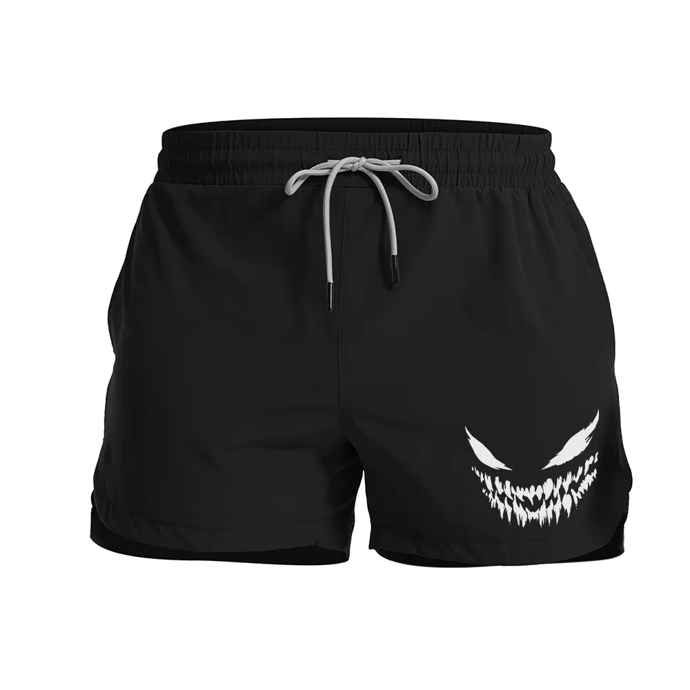 White Evil Smile Graphic Shorts