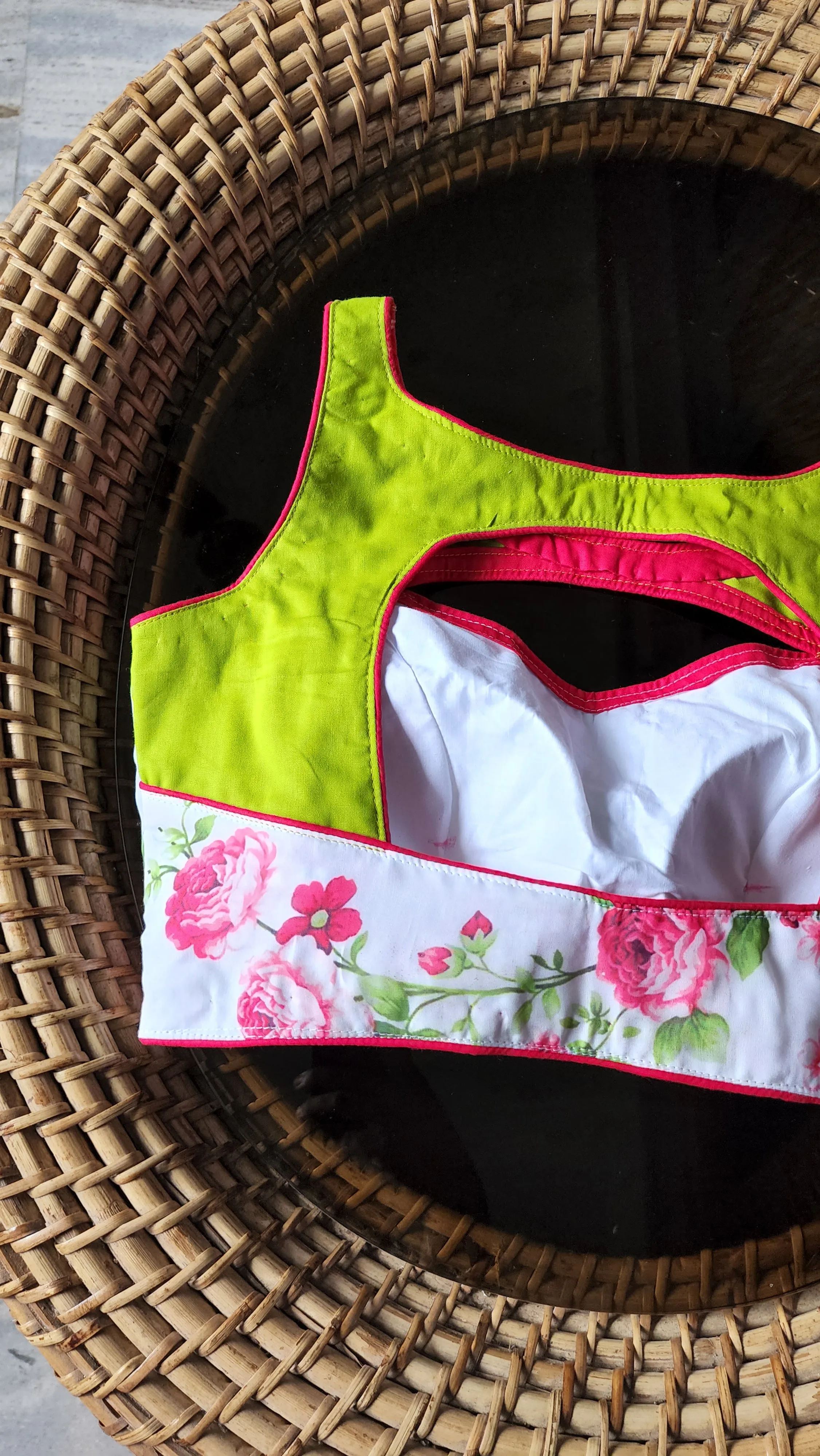White Floral Patchwork Sleeveless Blouse