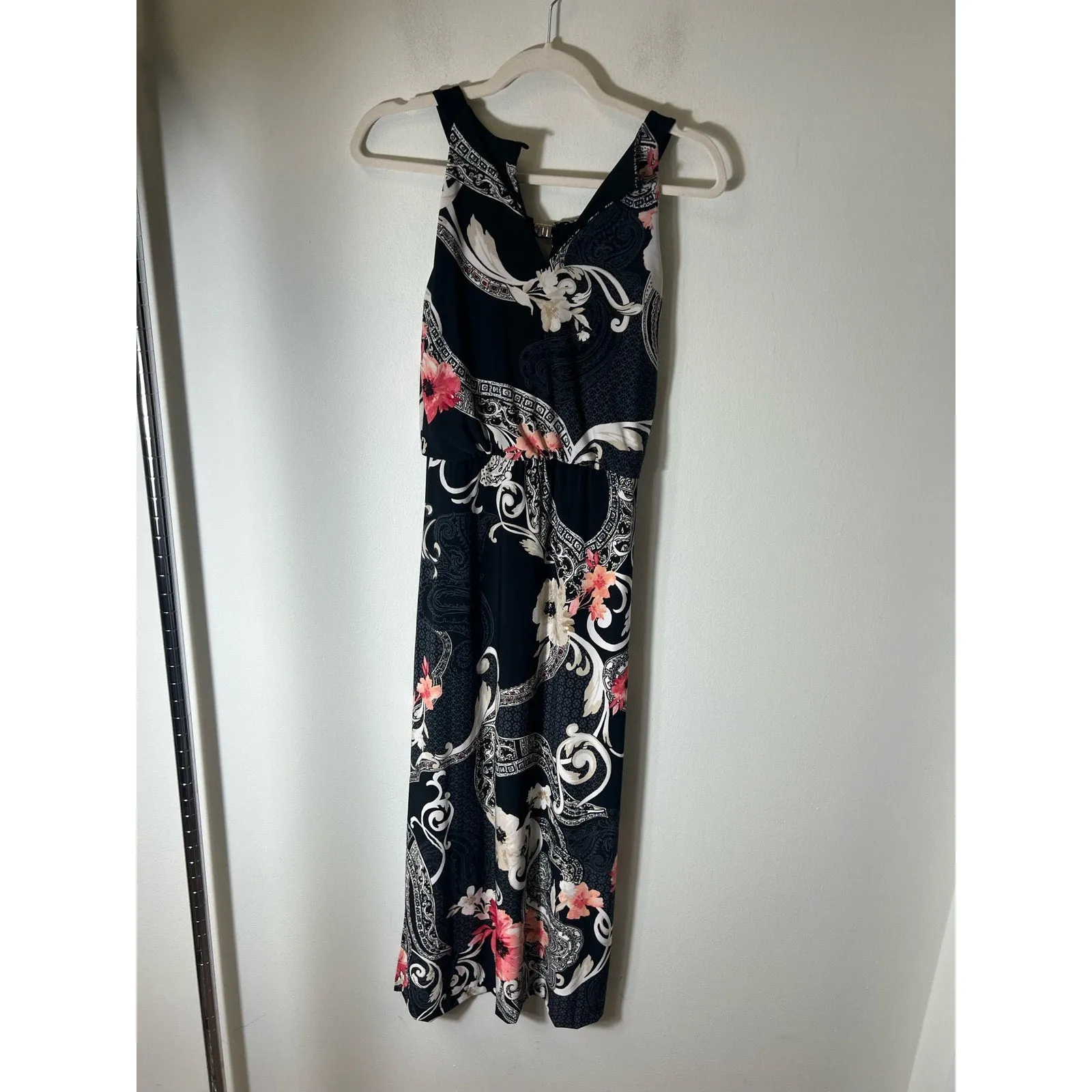 White House Black Market Black/Pink Sleeveless Long Dress Sz XXS