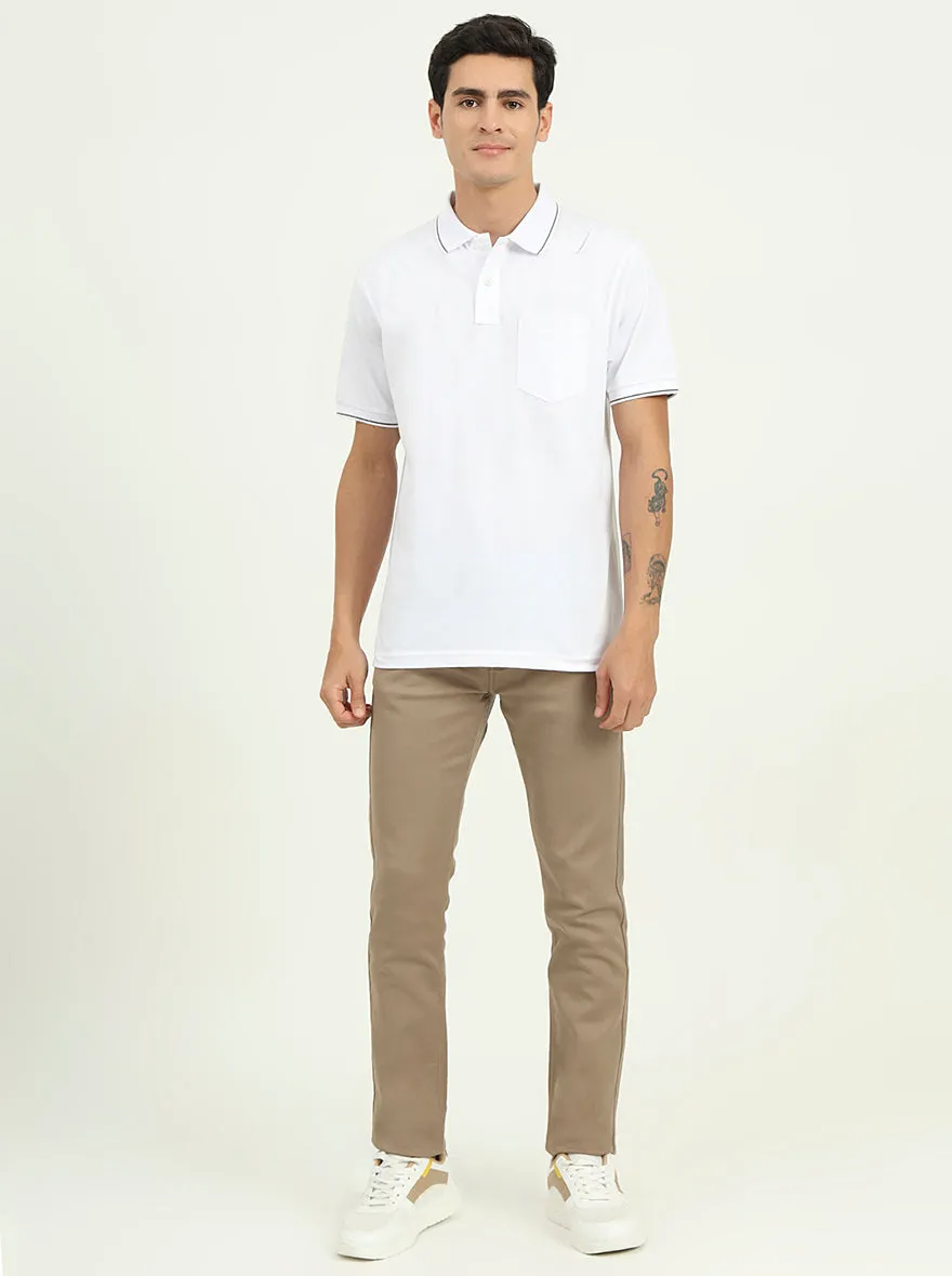 White Solid Slim Fit Polo T-Shirt | Greenfibre