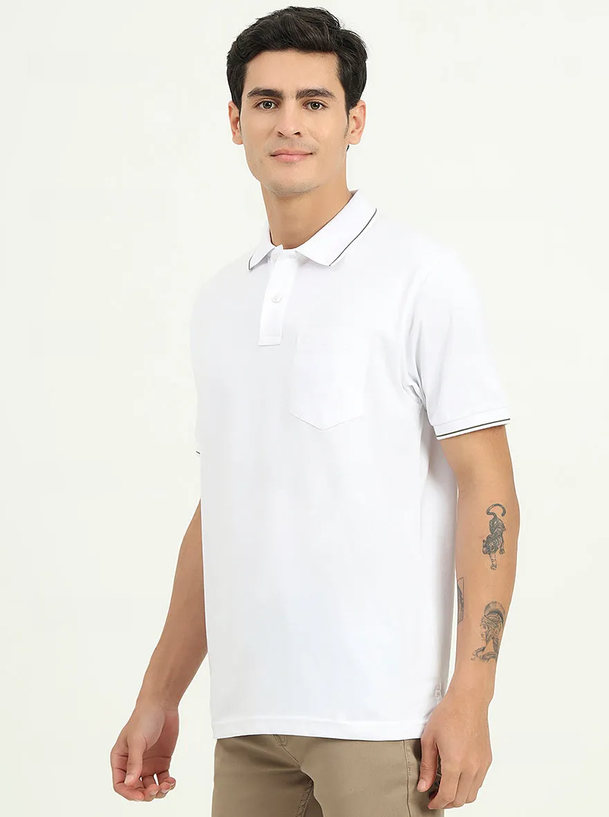 White Solid Slim Fit Polo T-Shirt | Greenfibre