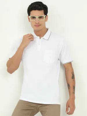 White Solid Slim Fit Polo T-Shirt | Greenfibre