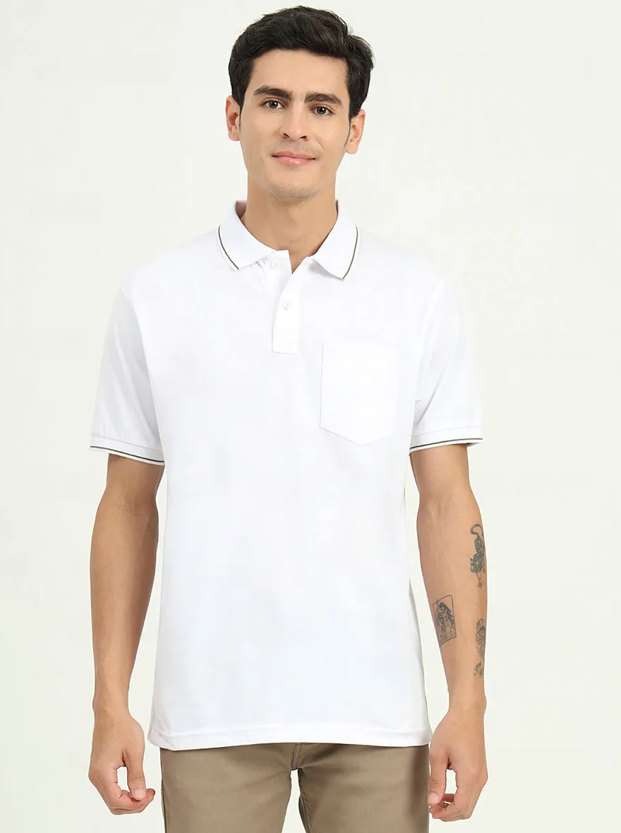 White Solid Slim Fit Polo T-Shirt | Greenfibre