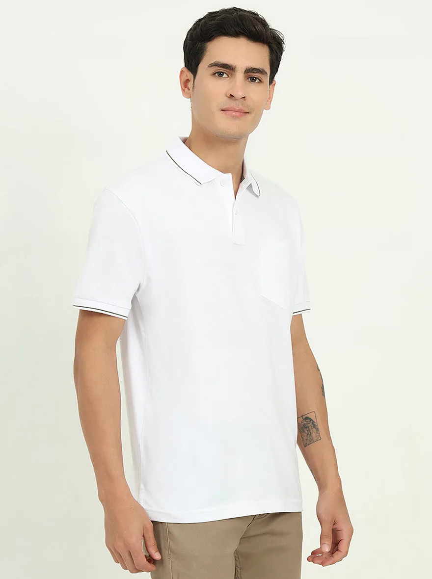 White Solid Slim Fit Polo T-Shirt | Greenfibre