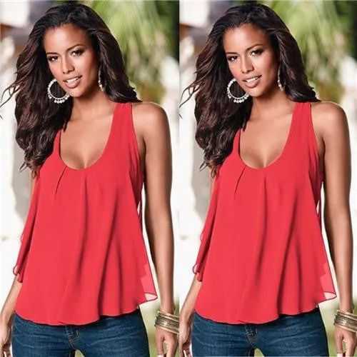 Women Chiffon Blouses Fashion Lady Backless Loose Sleeveless Shirt Casual Vest Tank Tops