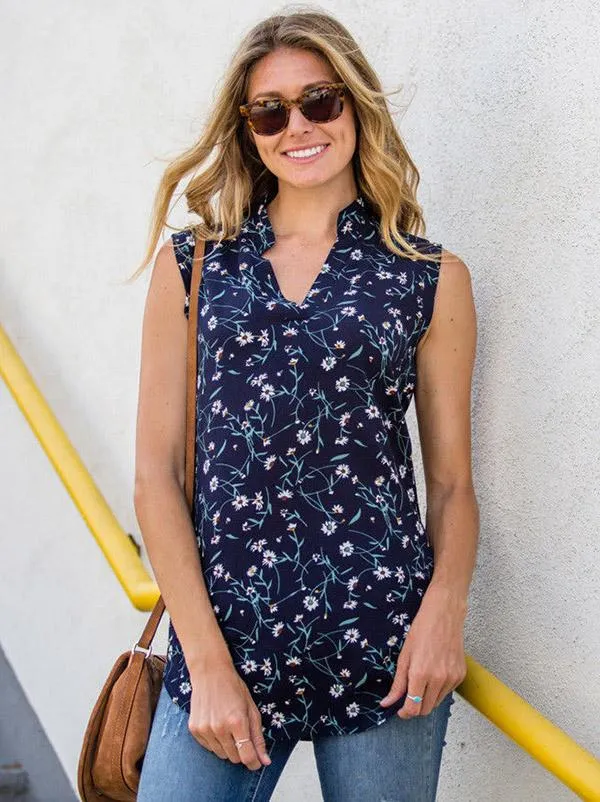 Wonderful Print Sleeveless Blouses&shirts Tops