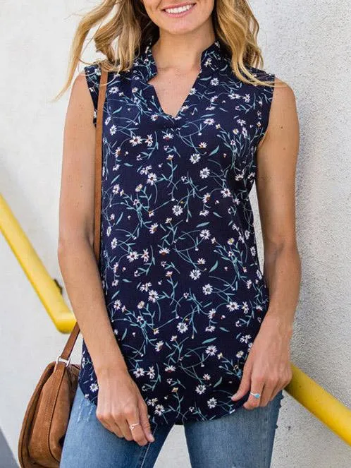 Wonderful Print Sleeveless Blouses&shirts Tops