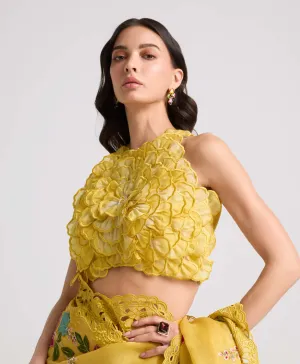 Yellow shaded dahlia applique top