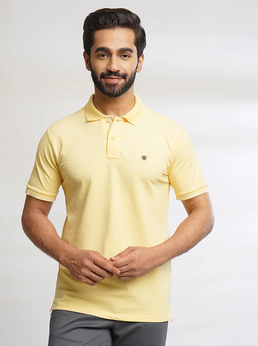 Yellow Solid Slim Fit Polo T-Shirt | JadeBlue