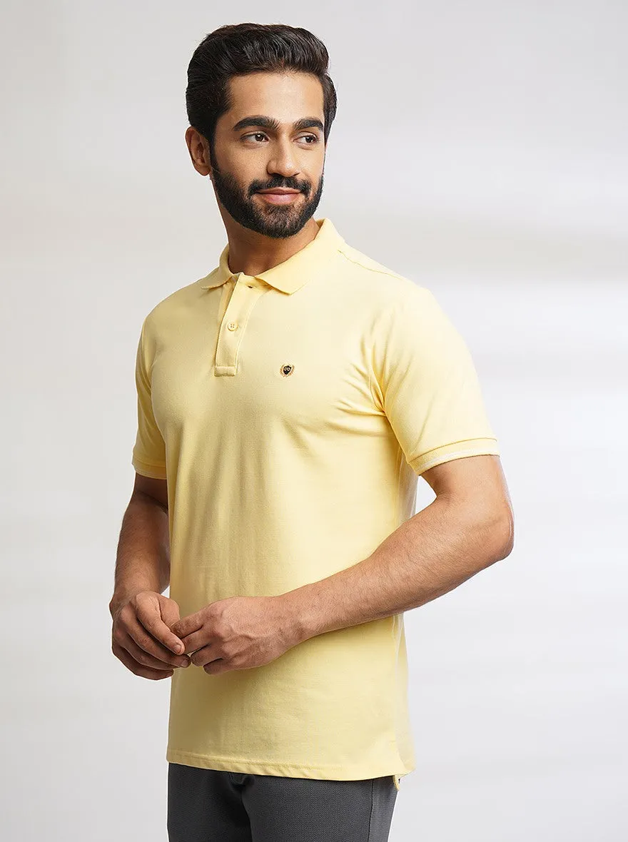 Yellow Solid Slim Fit Polo T-Shirt | JadeBlue