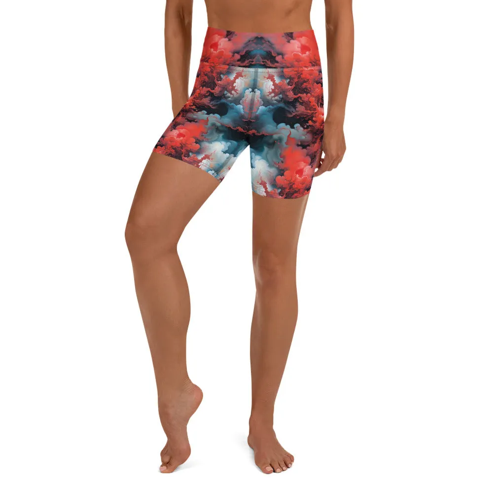 Yoga Shorts - Ethereal Crimson Flow - Dark