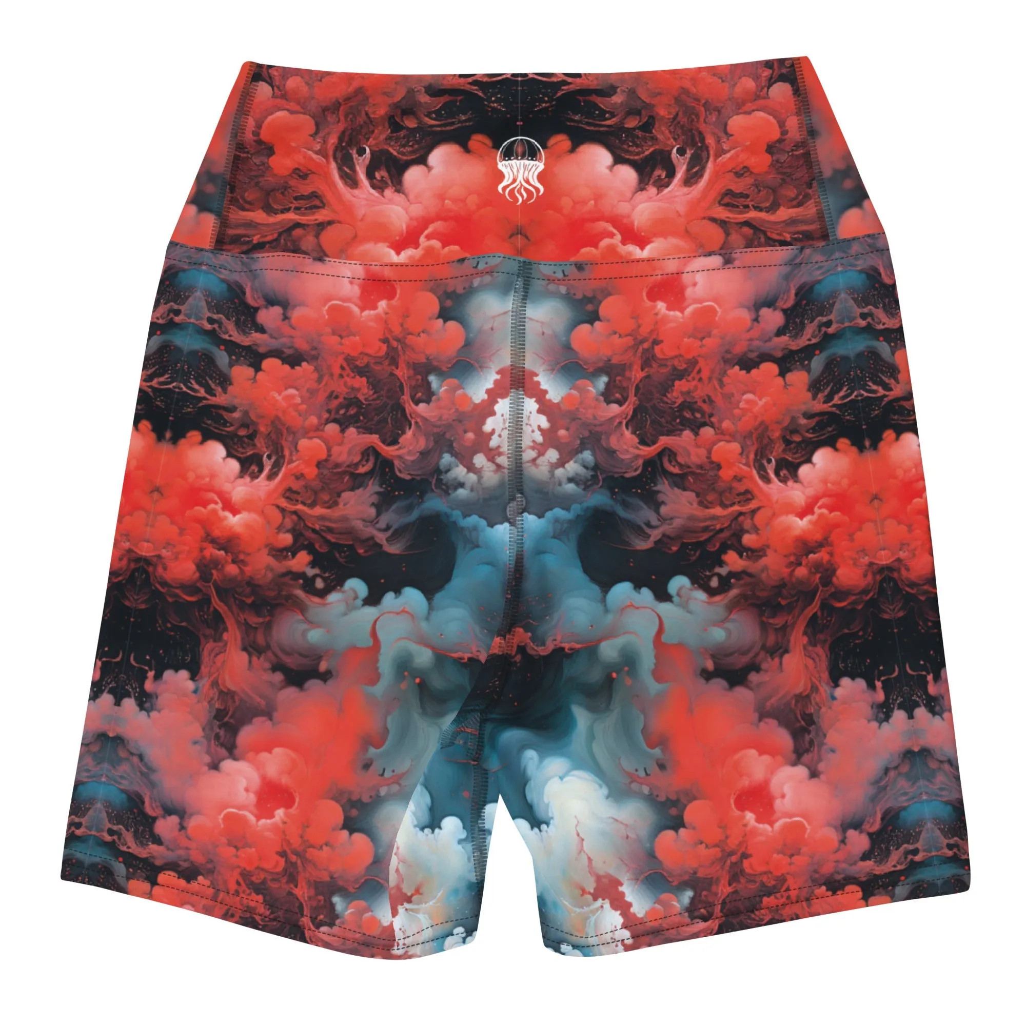 Yoga Shorts - Ethereal Crimson Flow - Dark