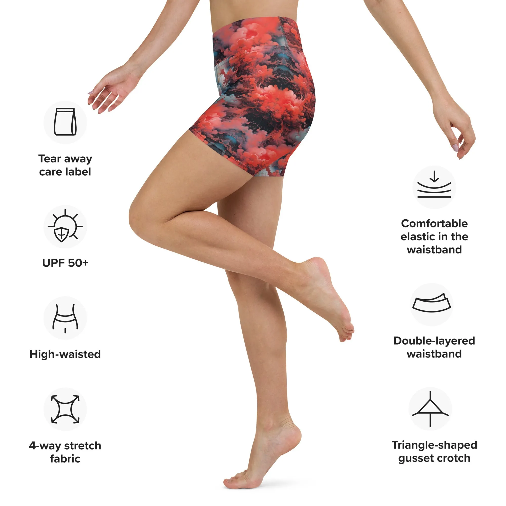 Yoga Shorts - Ethereal Crimson Flow - Dark