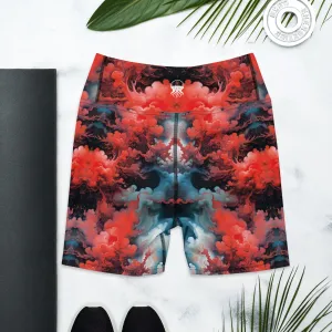 Yoga Shorts - Ethereal Crimson Flow - Dark