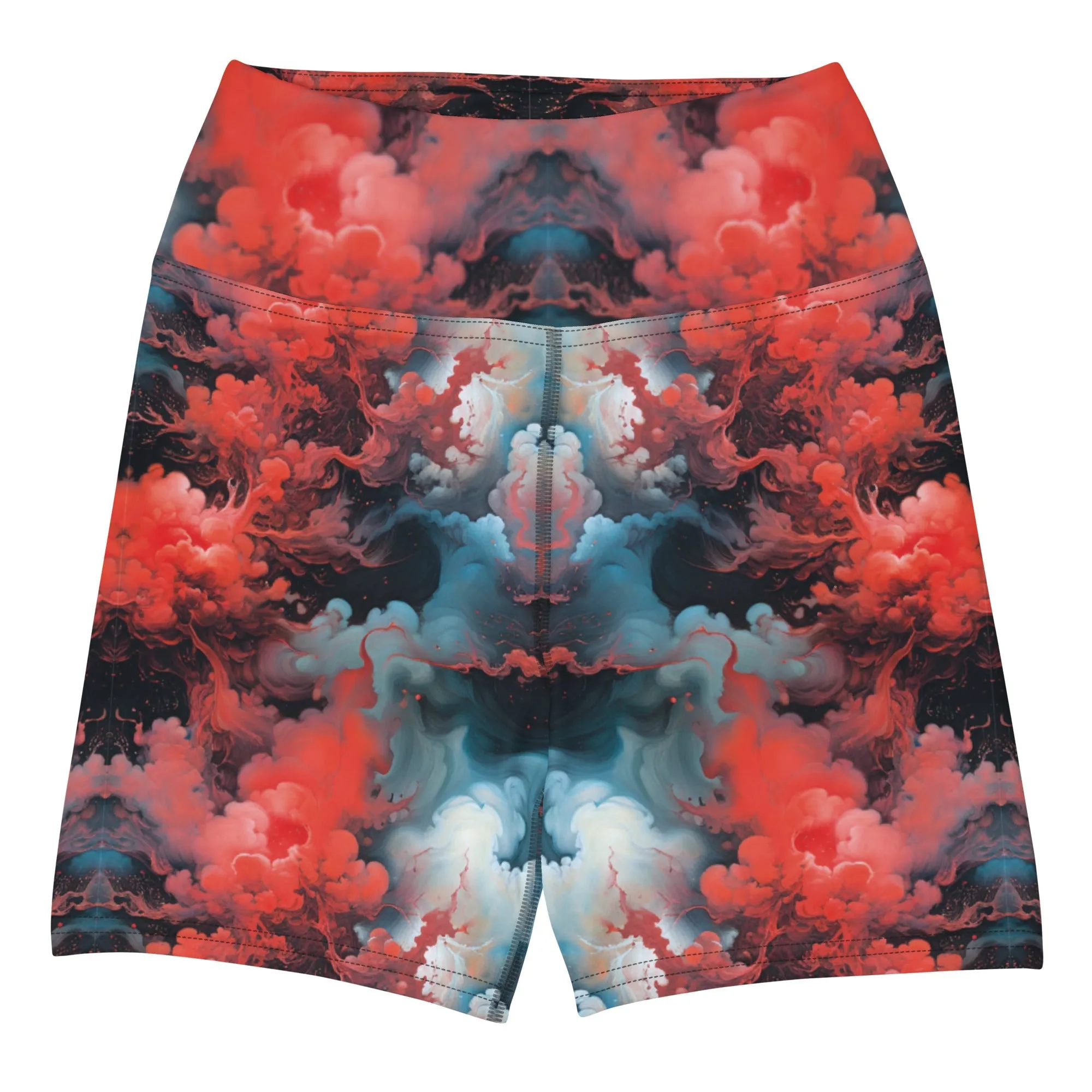 Yoga Shorts - Ethereal Crimson Flow - Dark