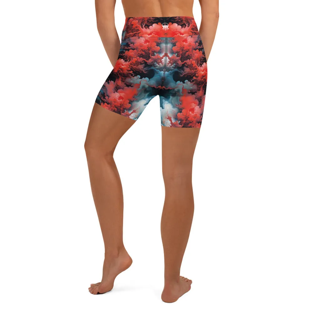 Yoga Shorts - Ethereal Crimson Flow - Dark