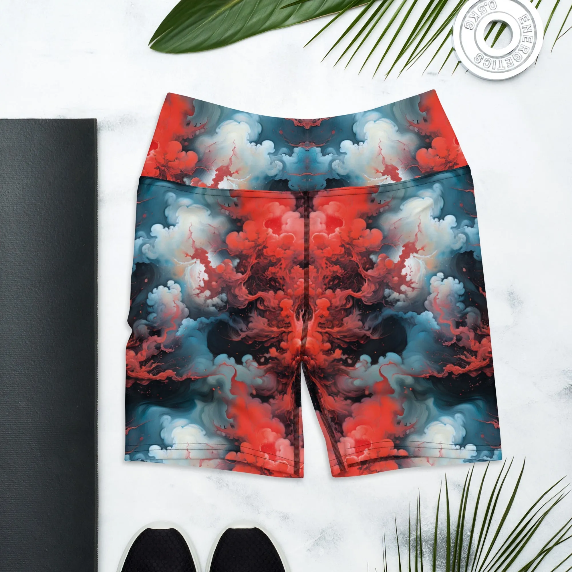 Yoga Shorts - Ethereal Crimson Flow - Light