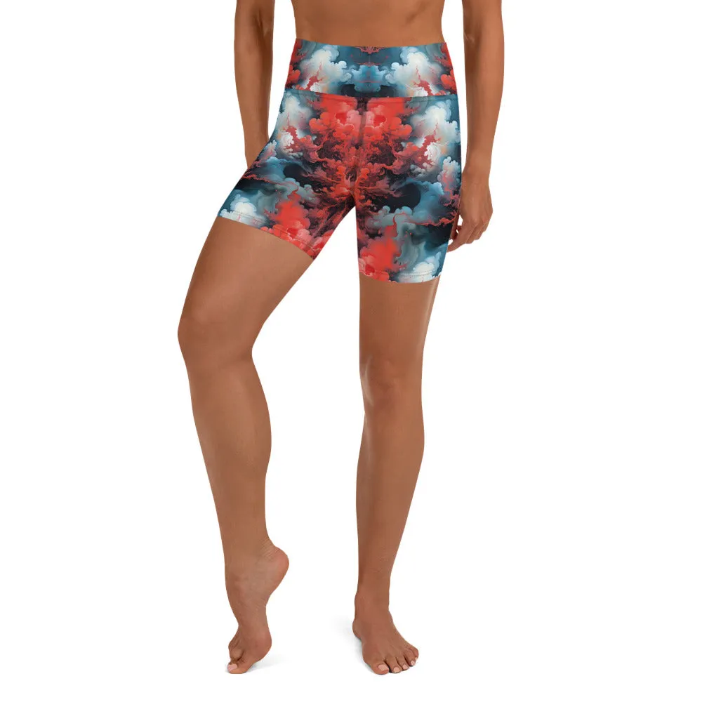 Yoga Shorts - Ethereal Crimson Flow - Light