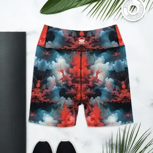 Yoga Shorts - Ethereal Crimson Flow - Light